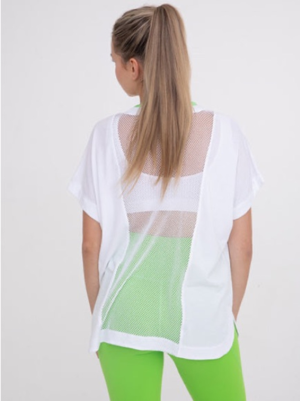 Mono B White Mesh-Back Short Sleeve Top